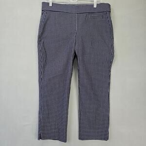 Anne Klein Blue White Plaid Pants Stretch Elastic Waist Pull-On Women 12 Pockets